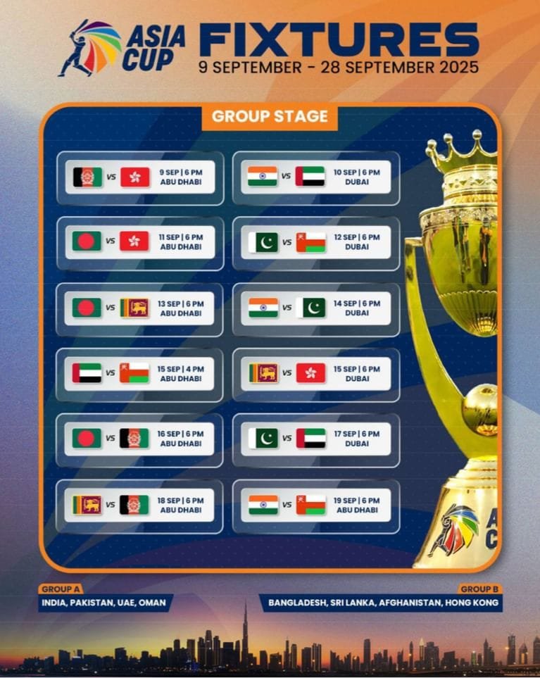 Abu Dhabi Cricket Sports Hub hosts the Asian Cup on September 9