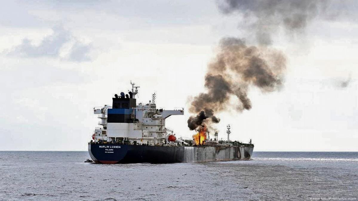 A Houthi ballistic missile targets a ship in the Red Sea