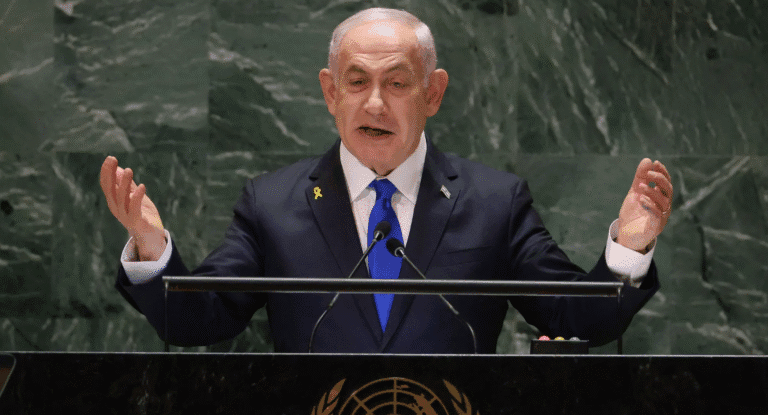 What is the Palestine plan during Netanyahu's speech at the United Nations?
