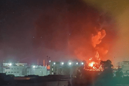 A massive explosion rocks an arms depot belonging to the QASD forces in the Hasakah countryside in Syria