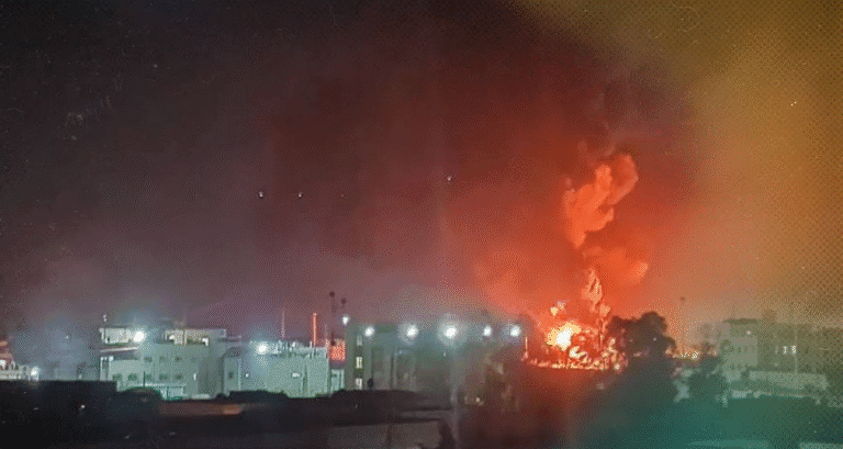 A massive explosion rocks an arms depot belonging to the QASD forces in the Hasakah countryside in Syria