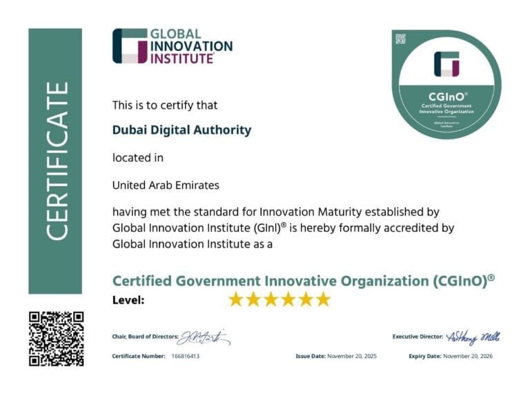 Digital Dubai receives high-level six-star accreditation from the Global Innovation Institute