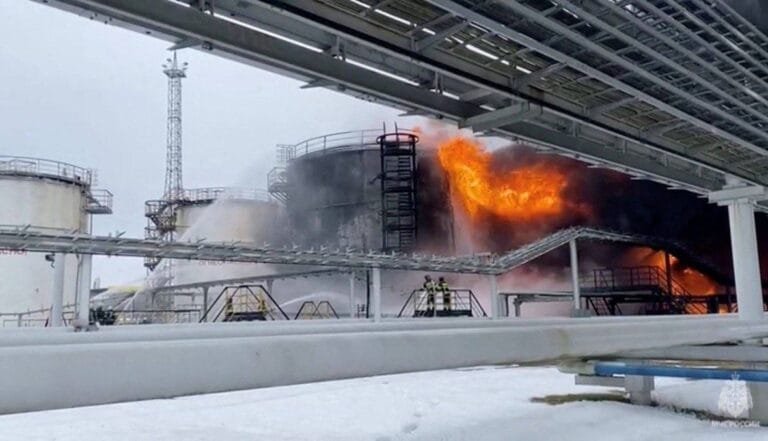 Severe damage to a Russian refinery after a Ukrainian drone attack