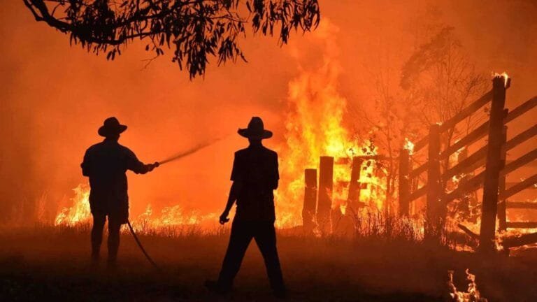 Bushfires engulf homes in two Australian states and kill a firefighter