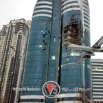 A drone strikes an administrative building in Chechnya, causing a large fire