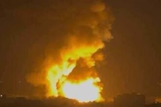 Smoke rising after explosion at ammunition depot in Isfahan Iran.