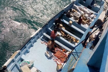 Southern Giants forces seize an Iranian smuggling vessel loaded with prohibited materials off Bab al-Mandab