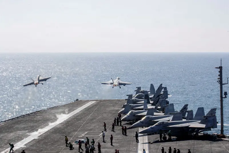 US Fighter Jets Arabian Sea Central Command Launch Sorties from Carrier Bush