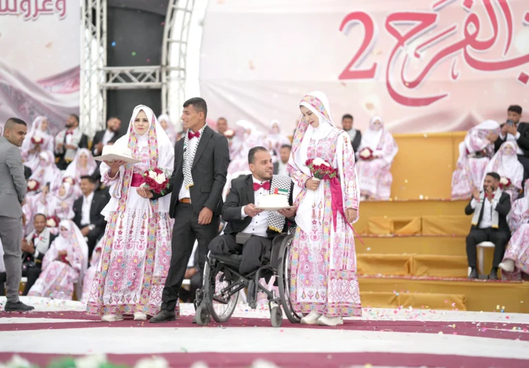A mass wedding for 300 brides and grooms from Gaza, supported by "The Noble Knight 3"