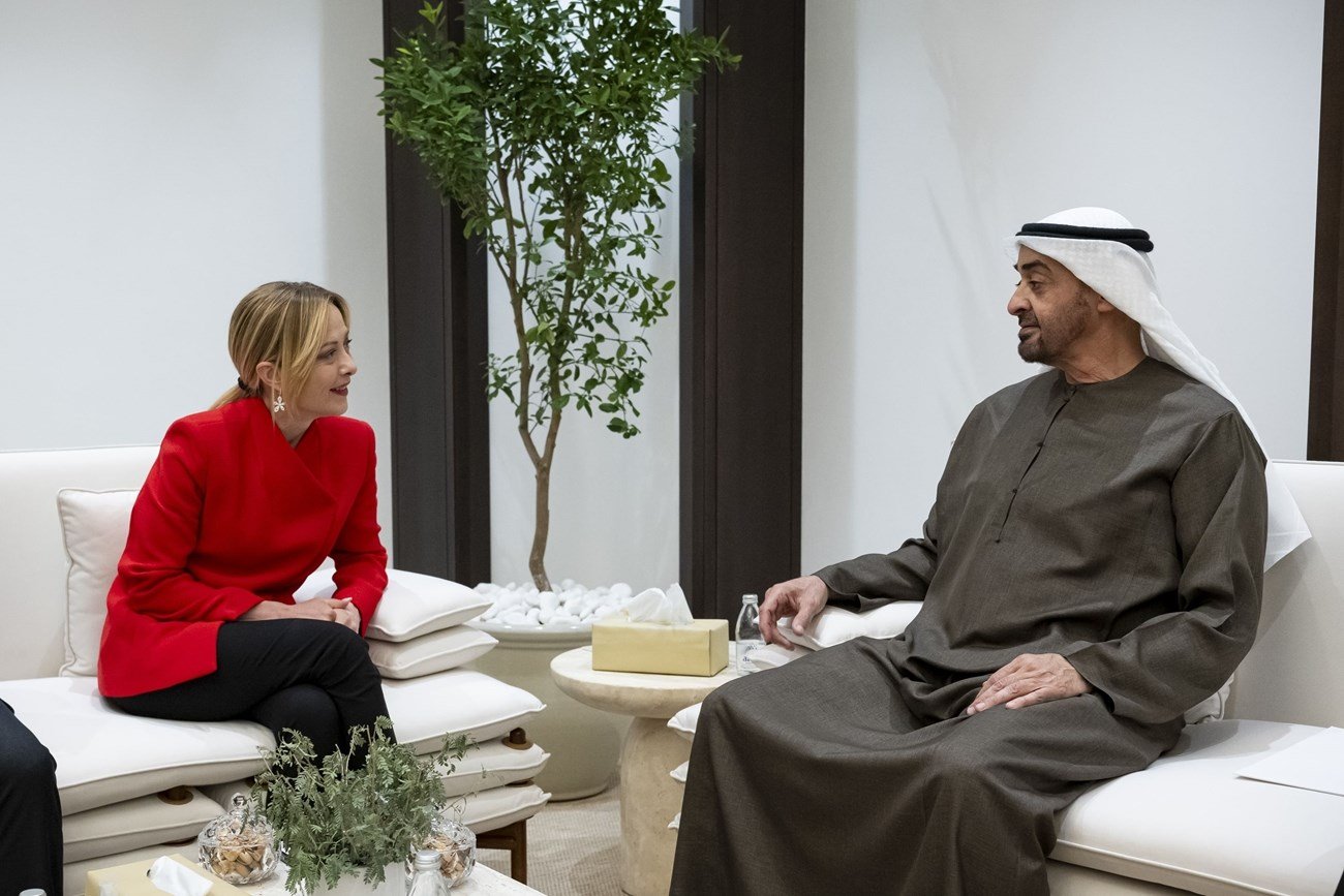 Discussing cooperation relations and developments in the region. The President of the UAE meets the Prime Minister of Italy