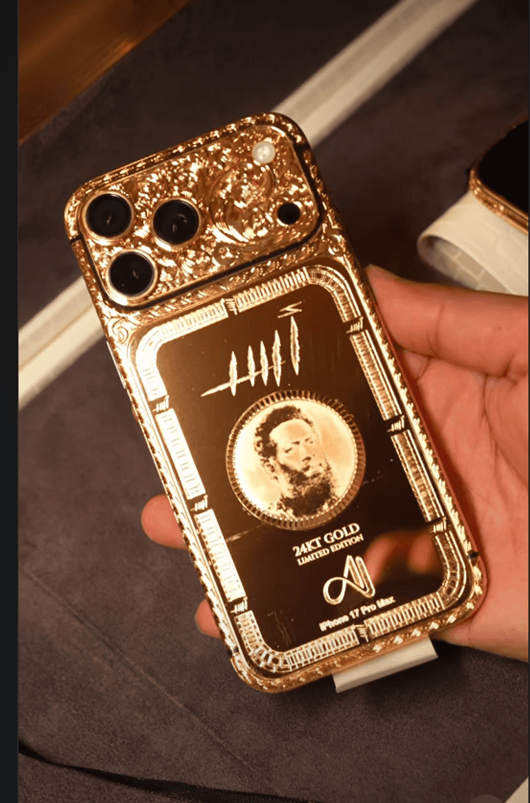 Mohamed Ramadan shows off a gold iPhone with the logo of the movie "Lion" and causes a stir on social media.