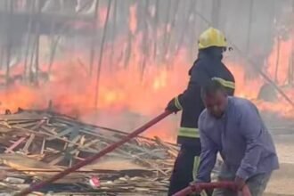 A massive fire broke out on the set of the TV series "Beit Baba"