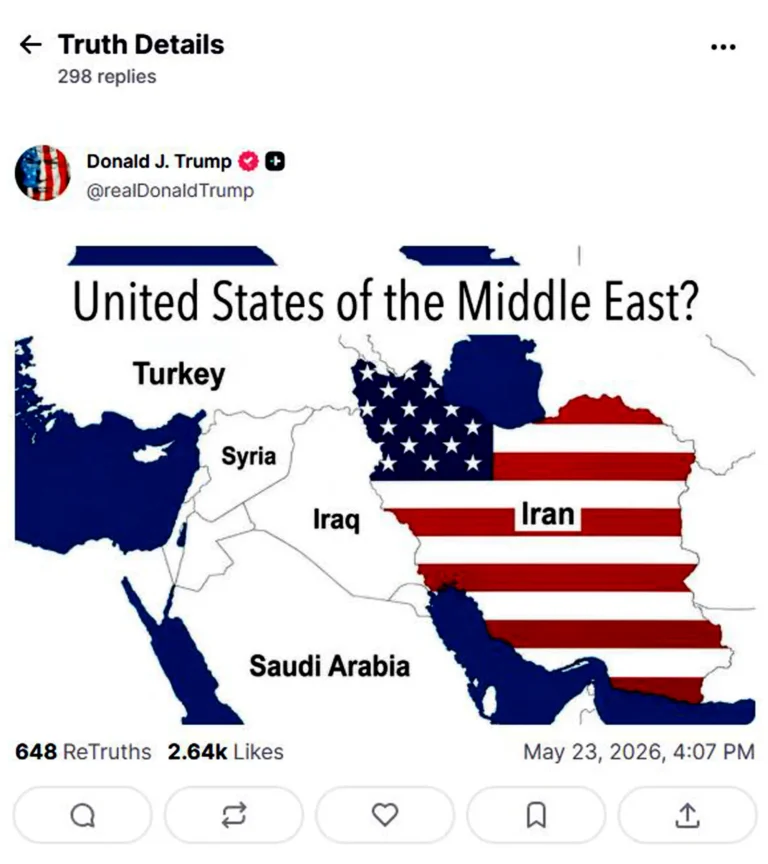 Trump posts a picture of a map of Iran accompanied by the American flag