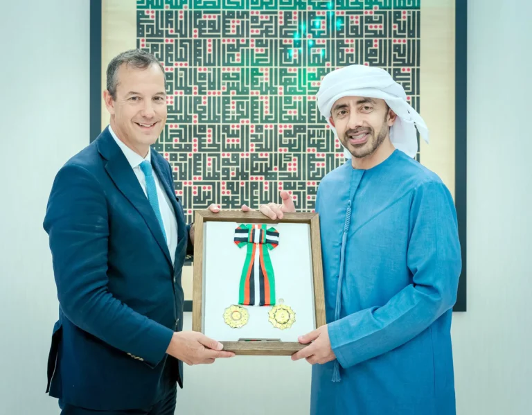 The President of the UAE awards the UK Ambassador the Order of Independence, First Class