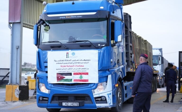 A new Jordanian aid convoy crosses into Lebanon carrying humanitarian aid to support those affected