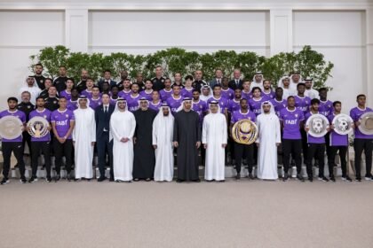 Sheikh Mohammed bin Zayed Al Nahyan, President of the UAE, with the Al Ain team