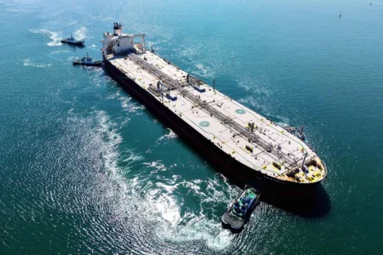 A giant Chinese tanker crosses the Strait of Hormuz carrying two million barrels of Iraqi crude oil