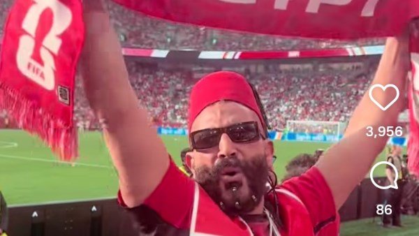 Egyptian artists celebrate the national team's historic victory over New Zealand in the World Cup.
