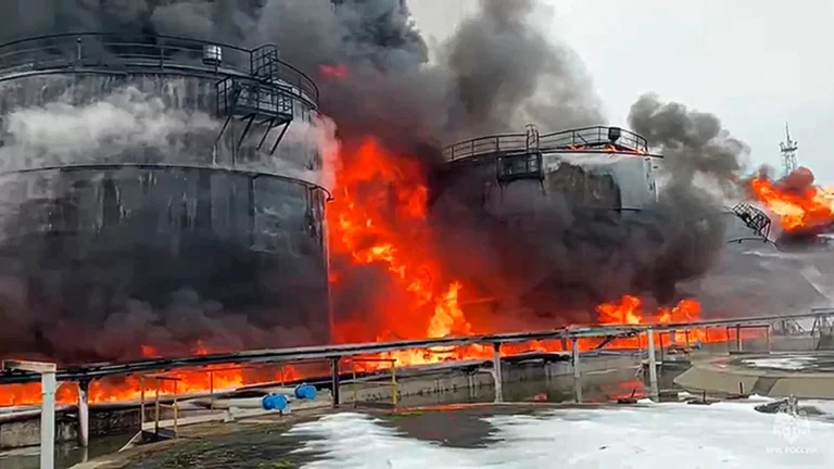 Fire hits Russian oil refinery after drone attack in Krasnodar