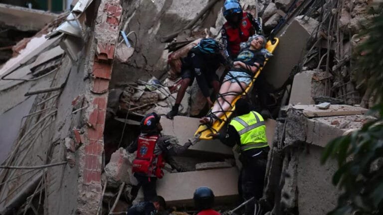 A powerful earthquake strikes Venezuela, triggering a widespread state of emergency; rescue teams search for survivors in the rubble