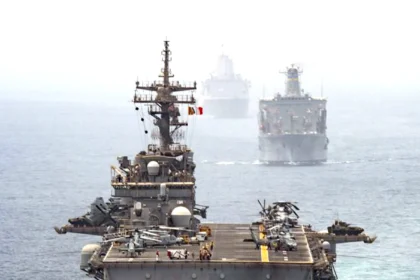 One of the participating aircraft carriers present in the Strait of Hormuz