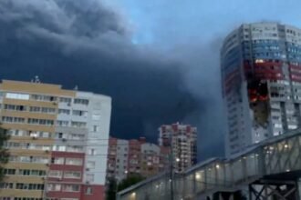 Fire spreads to a Russian industrial area after an attack by Ukrainian drones