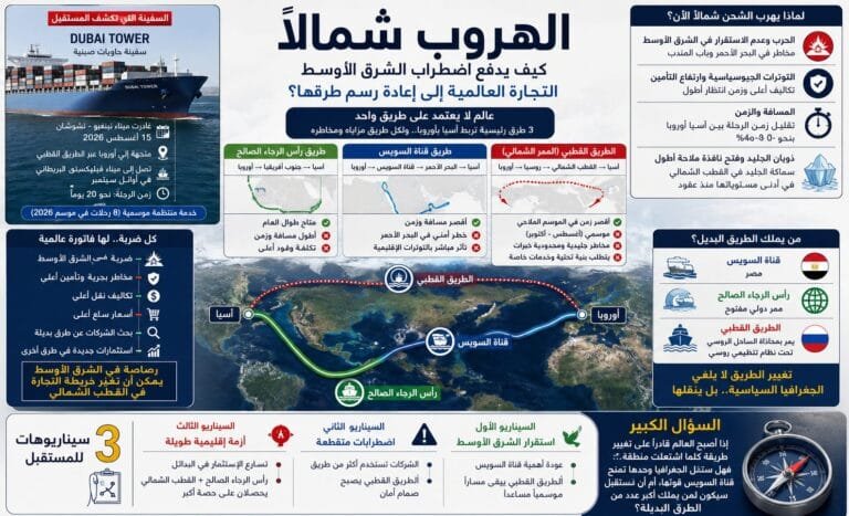 خاص ـ الهروب شمالًا.. هل تدفع أزمات الشرق الأوسط التجارة العالمية إلى إعادة رسم طرقها؟