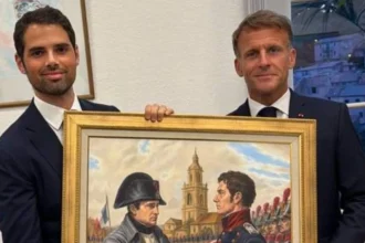 Macron receives an art gift from Millie that evokes a meeting between Napoleon and Saint Martin