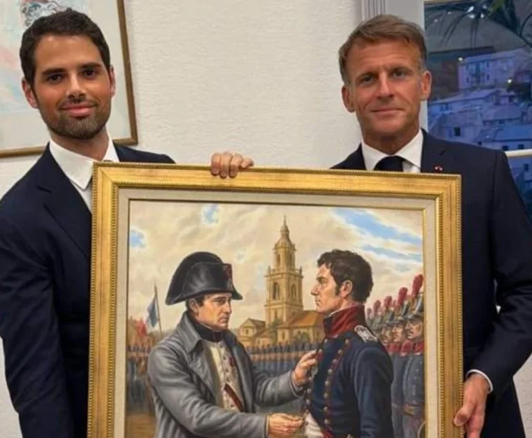 Macron receives an art gift from Millie that evokes a meeting between Napoleon and Saint Martin
